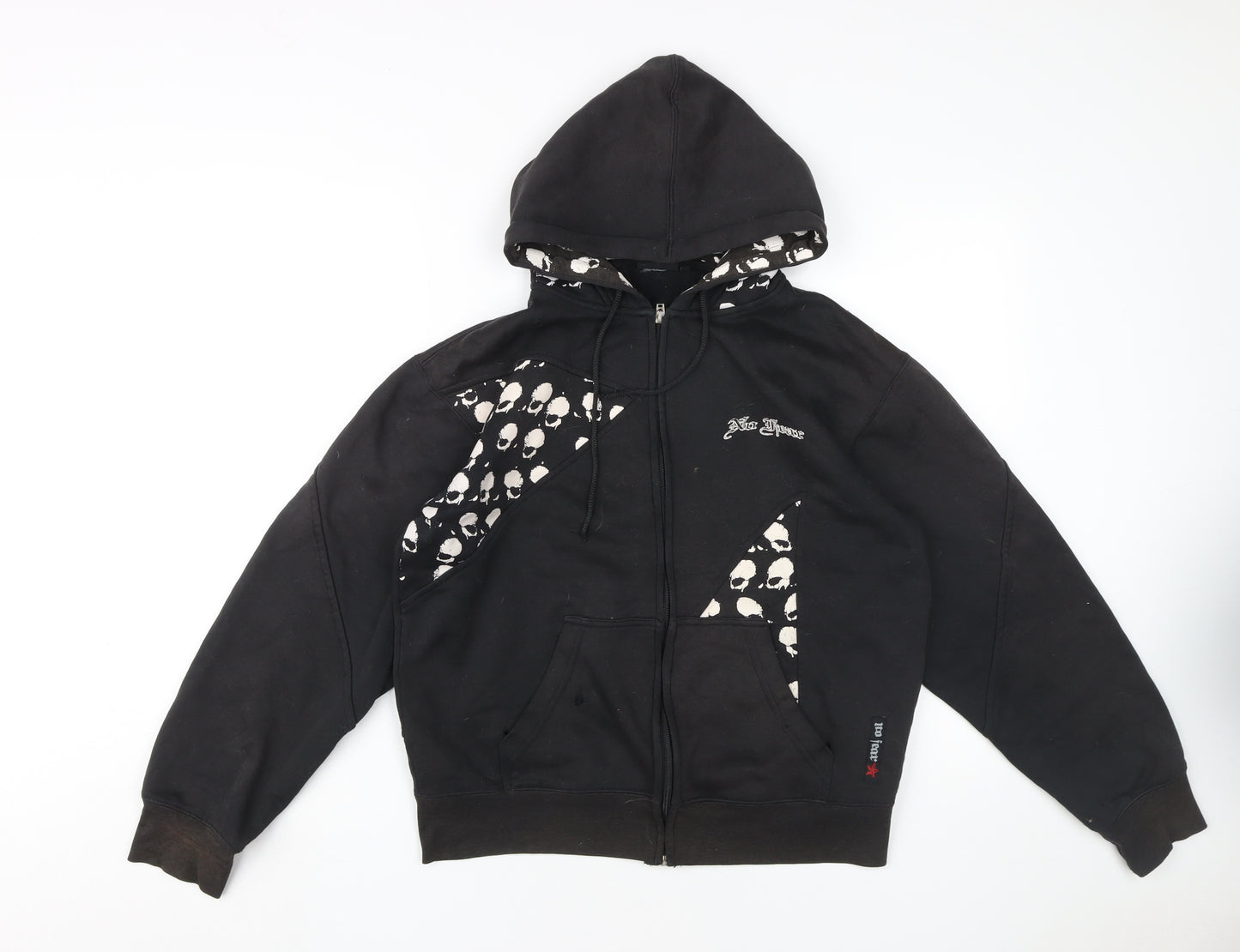 No Fear Unisex Black Skull Full Zip Hoodie, Size S