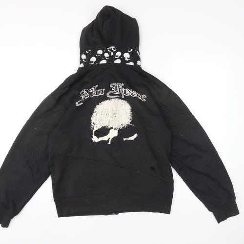 No Fear Unisex Black Skull Full Zip Hoodie, Size S