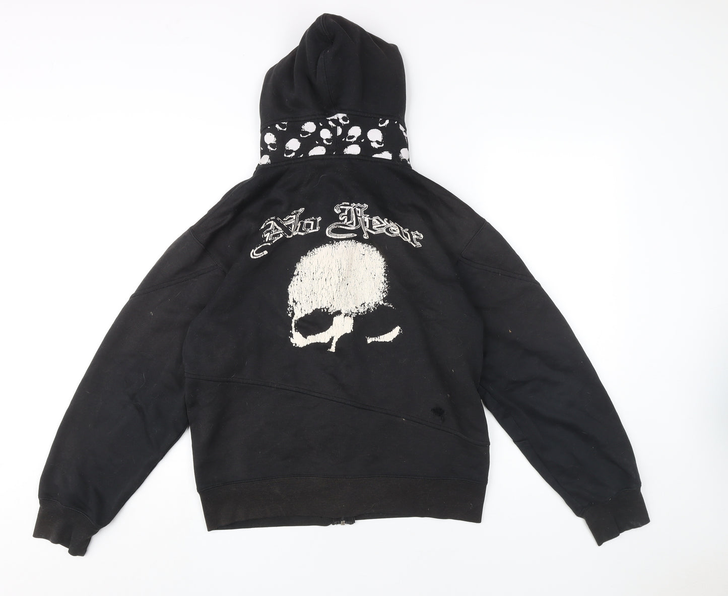 No Fear Unisex Black Skull Full Zip Hoodie, Size S