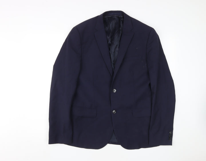 H&M Men's Blue Slim Blazer 40R Two-Button Wool Blend
