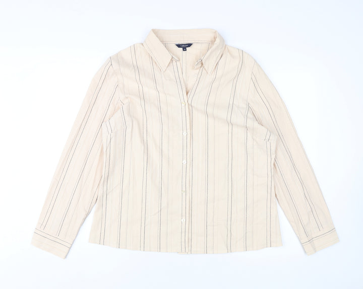 Debenhams Women's Beige Striped Button-Up Shirt Size 18