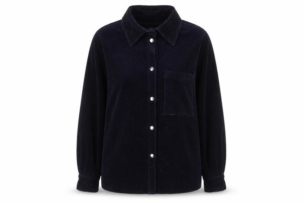 H&M Women's Blue Corduroy Button-Up Shirt, UK 8