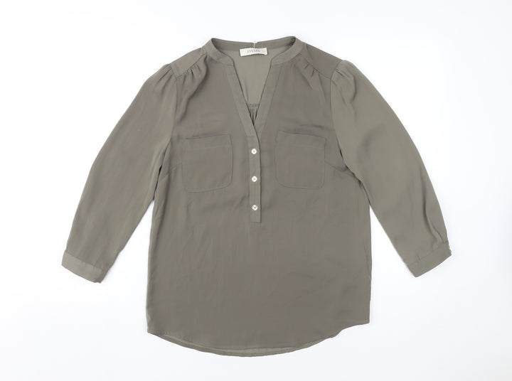 Oasis Women's Grey Blouse Size 8 V-Neck Casual