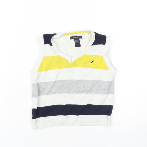 Nautica Unisex Multicoloured V-Neck Knit Vest, Size 4