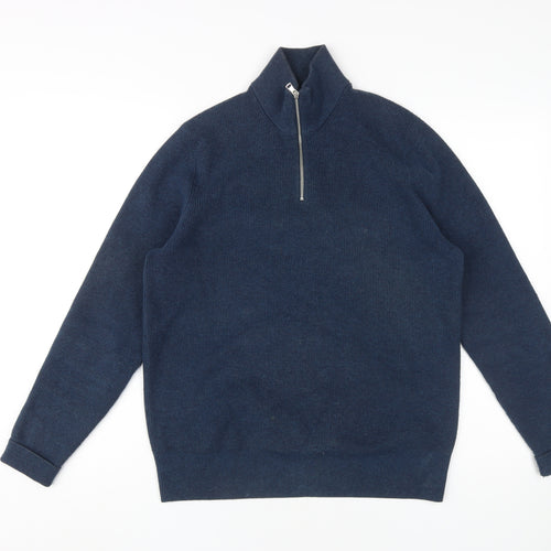 Marks and Spencer Men's Blue Medium Pullover High Neck Jumper