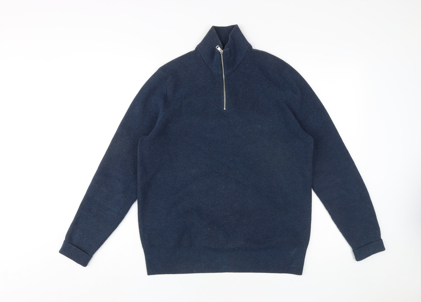 Marks and Spencer Men's Blue Medium Pullover High Neck Jumper
