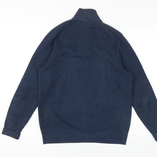 Marks and Spencer Men's Blue Medium Pullover High Neck Jumper