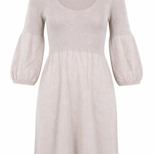 Next Beige A-Line Midi Dress, UK 8, 3/4 Balloon Sleeve