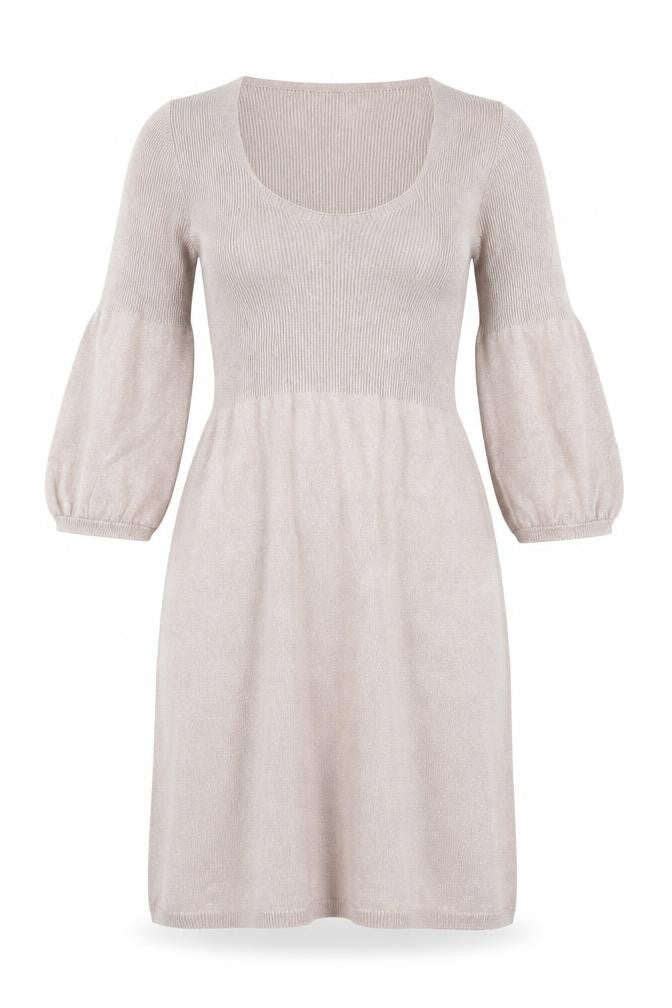 Next Beige A-Line Midi Dress, UK 8, 3/4 Balloon Sleeve