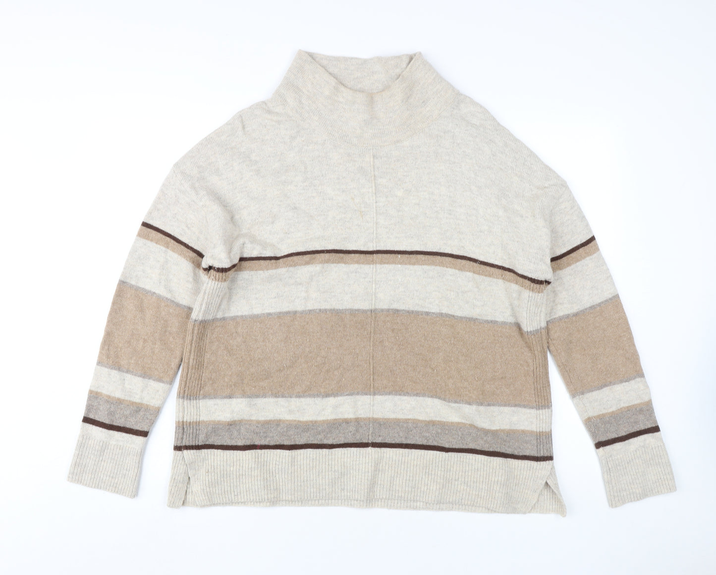 Oui Women's Beige Striped Pullover Jumper Size 12