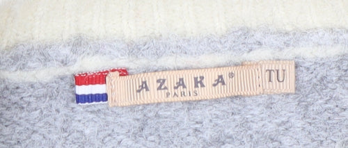 Azaka Paris Women's Grey & Ivory Henley Jumper