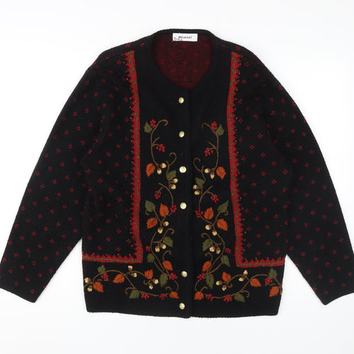 Damart Women's Black Floral Cardigan, Size 12, Embroidered