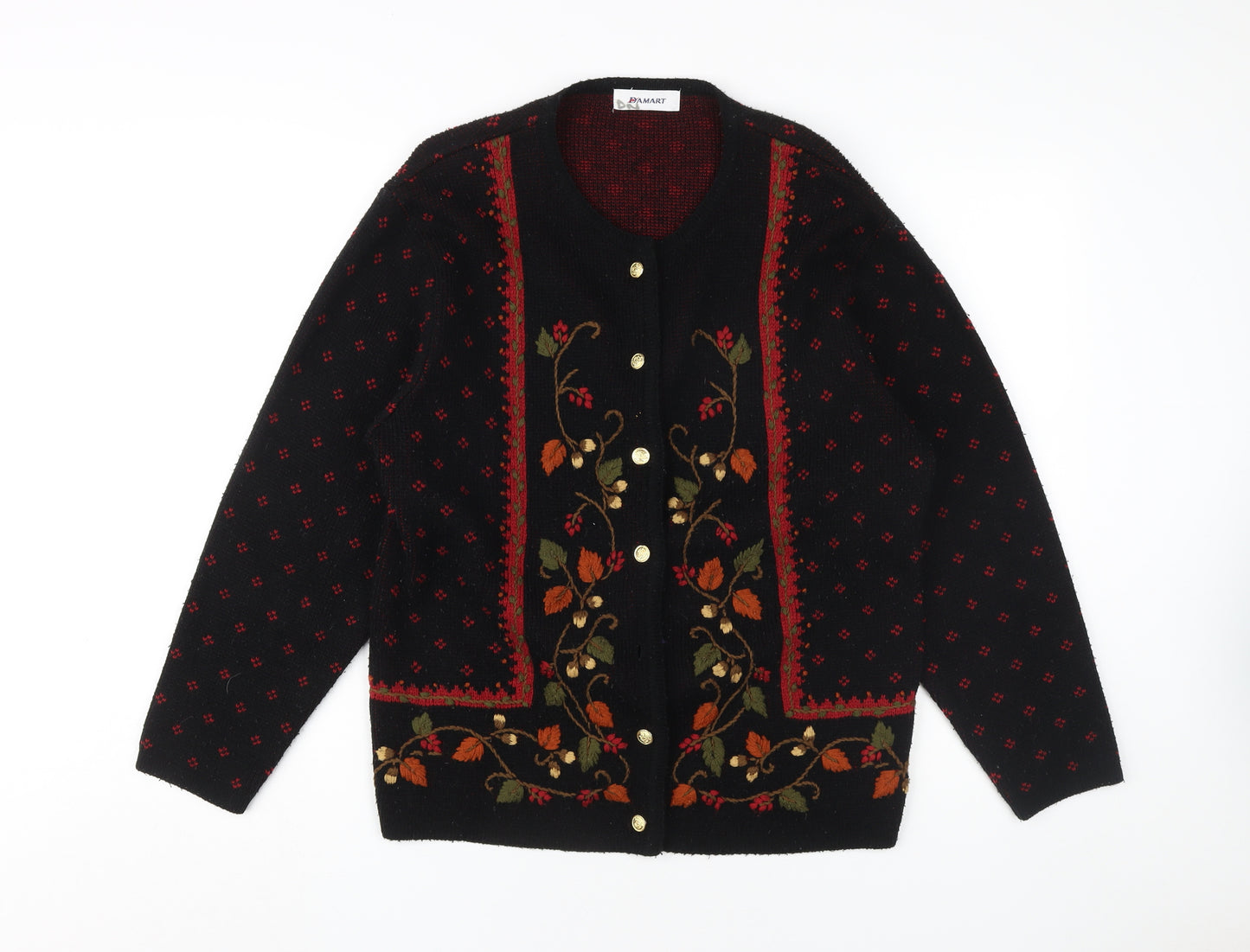 Damart Women's Black Floral Cardigan, Size 12, Embroidered