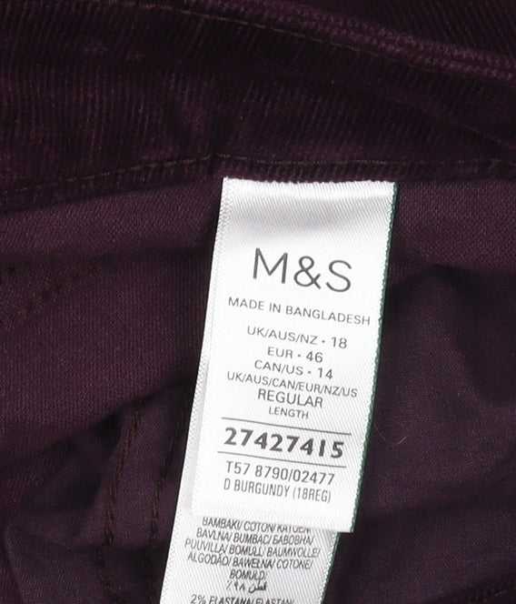 Marks and Spencer Women's Red Corduroy Trousers, Size 18
