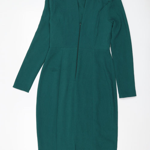 ASOS DESIGN Green Midi Sheath Dress, Size 10, Long Sleeve