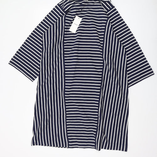 Jaeger Women's Blue Striped Dress - Size M, 3/4 Sleeve