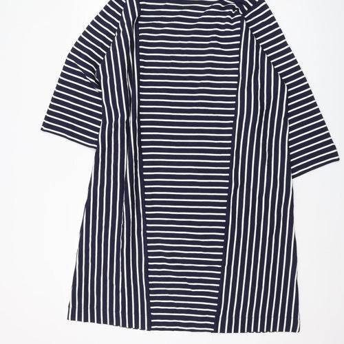 Jaeger Women's Blue Striped Dress - Size M, 3/4 Sleeve