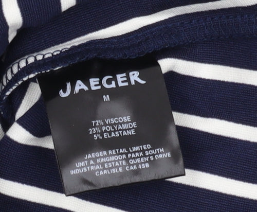 Jaeger Women's Blue Striped Dress - Size M, 3/4 Sleeve