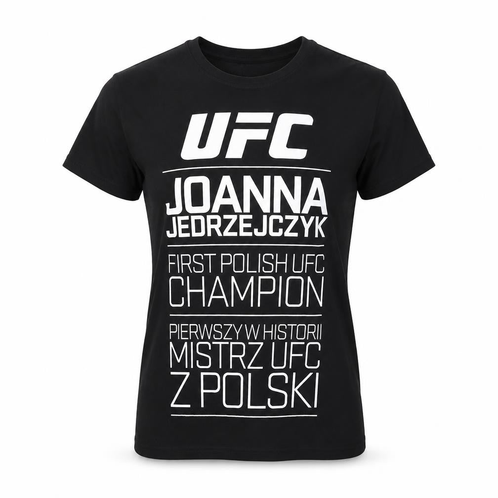 Front view of UFC Women's Black M Crew Neck T-Shirt, Basic Style
