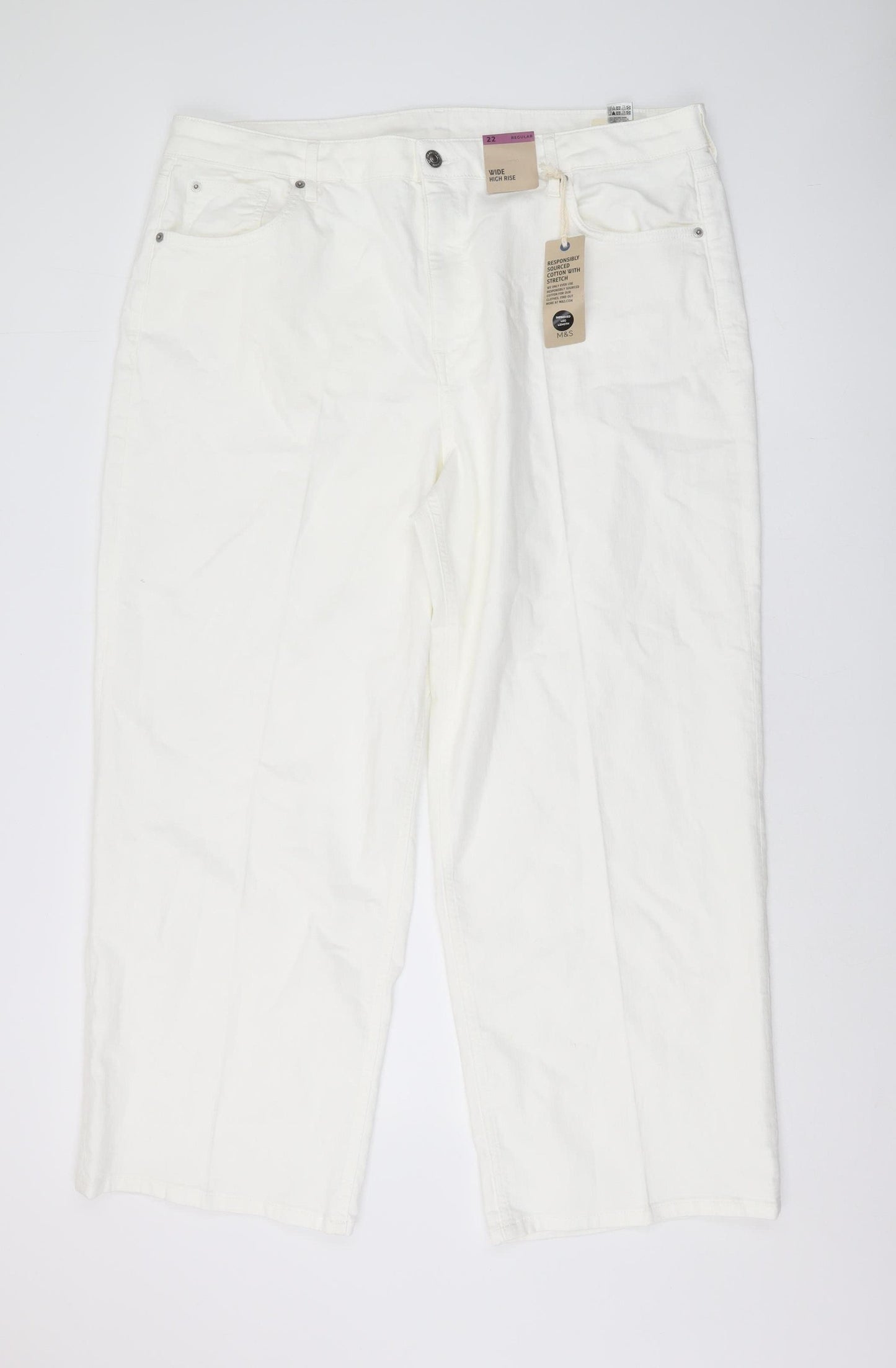 Marks and Spencer Women's White Wide-Leg Jeans Size 22