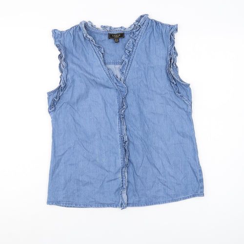 Lipsy Women's Blue Ruffle Sleeveless Blouse - Size 10