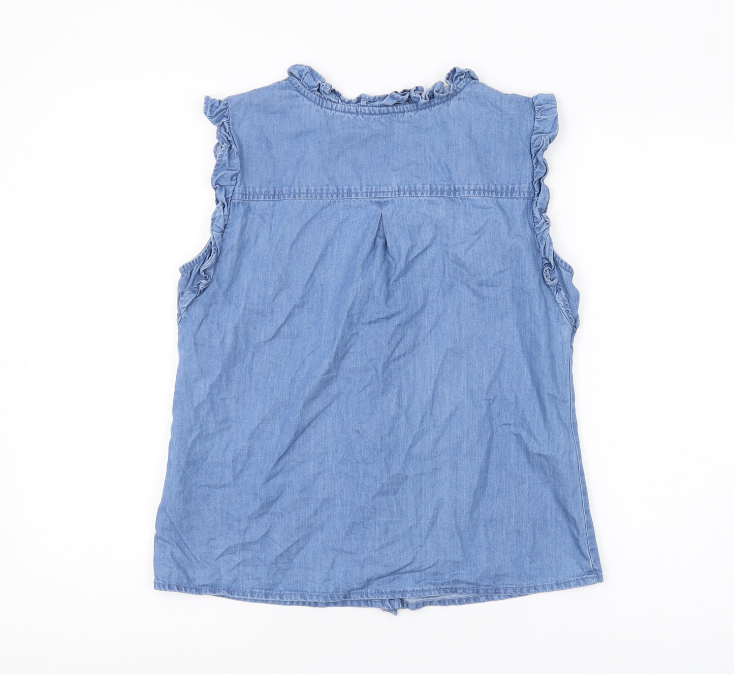 Lipsy Women's Blue Ruffle Sleeveless Blouse - Size 10