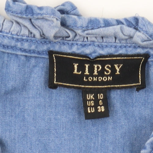 Lipsy Women's Blue Ruffle Sleeveless Blouse - Size 10