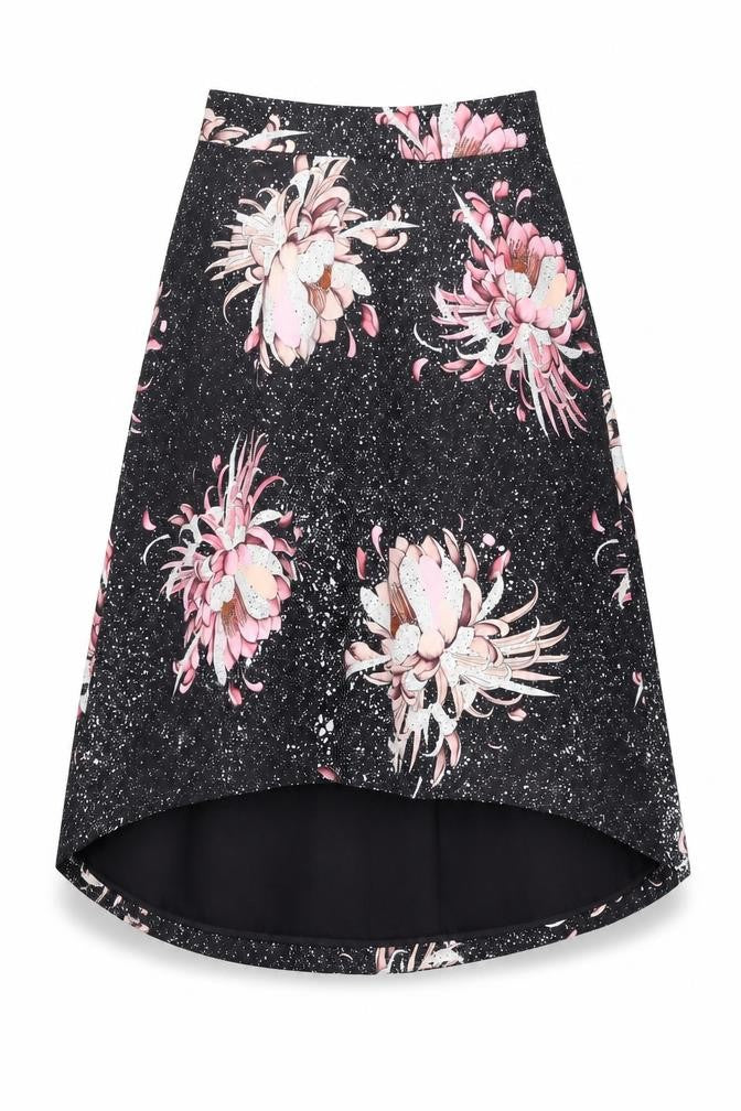 Front view of Next Women's Black Floral A-Line Knee Length Skirt