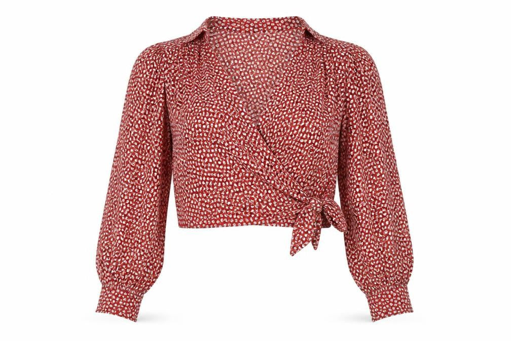 Front view of Wednesday's Girl Red Floral Cropped Blouse - Small