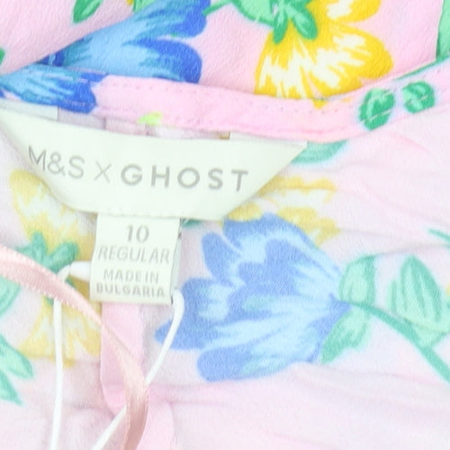 Marks and Spencer Floral Midi Dress - Women, Pink, Size 10