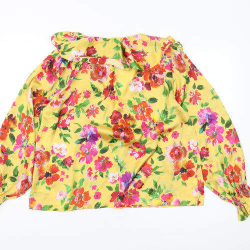 Zara Women's Yellow Floral Blouse Long Balloon Sleeve
