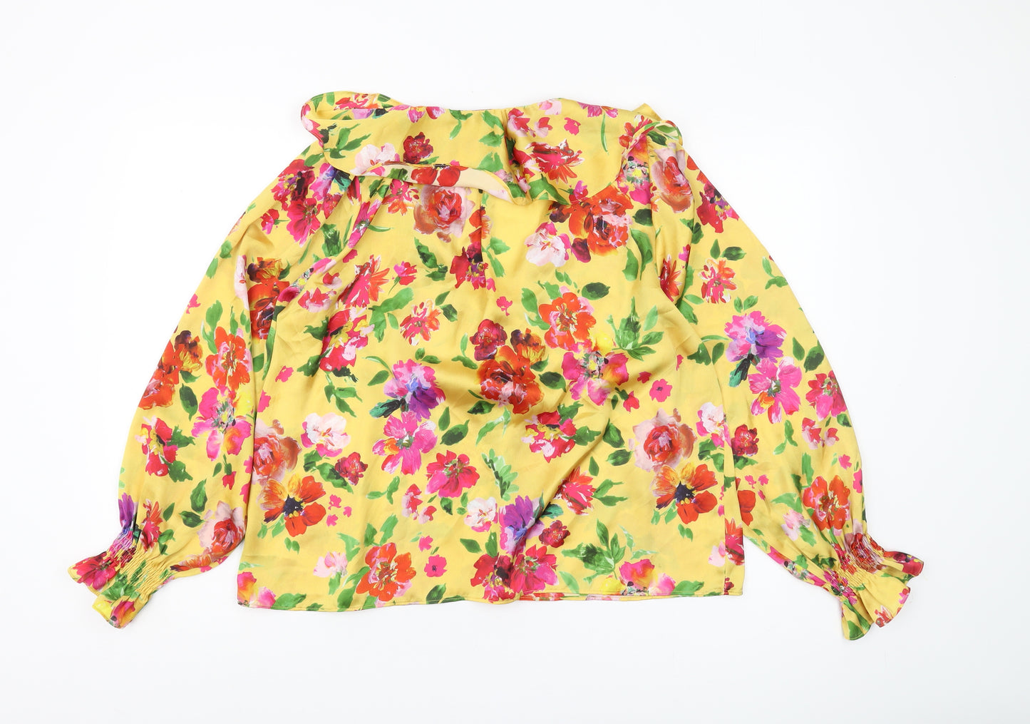 Zara Women's Yellow Floral Blouse Long Balloon Sleeve