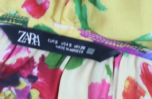 Zara Women's Yellow Floral Blouse Long Balloon Sleeve
