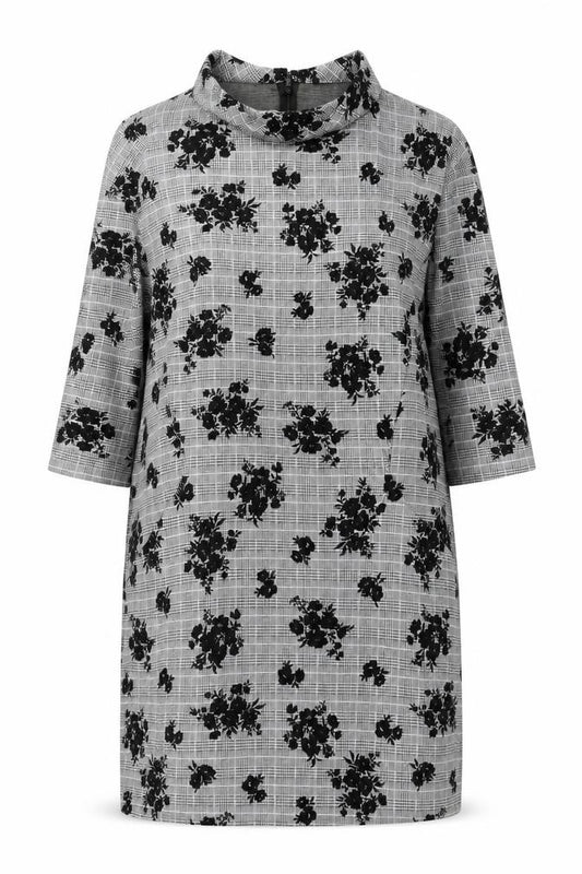 Front view of Roman Women's Grey Shift Dress, size 16, Cowl Neck