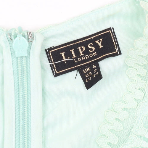 Lipsy Women's Green Bodycon Dress, Knee Length, Size 6