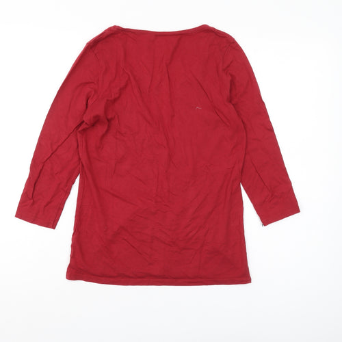 FatFace Women Red 3/4 Sleeve Scoop Neck T-Shirt Size 8