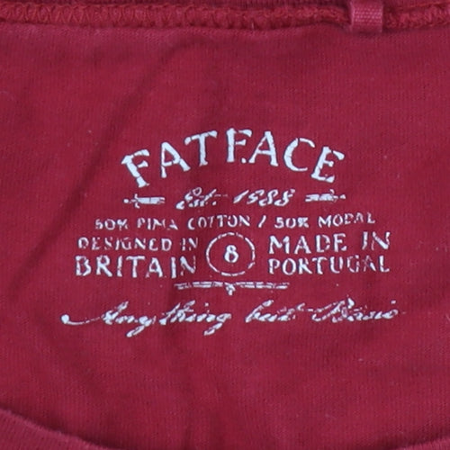 FatFace Women Red 3/4 Sleeve Scoop Neck T-Shirt Size 8