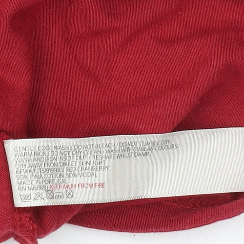 FatFace Women Red 3/4 Sleeve Scoop Neck T-Shirt Size 8