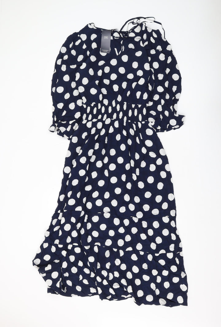 Marks and Spencer Women Blue Polka Dot Midi Dress S