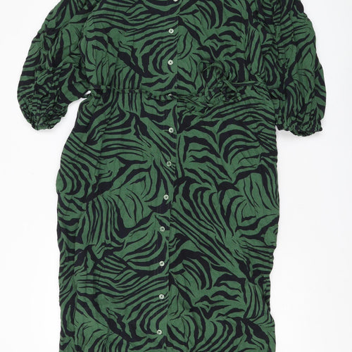 Marks and Spencer Green Animal Print Shirt Dress Size 18