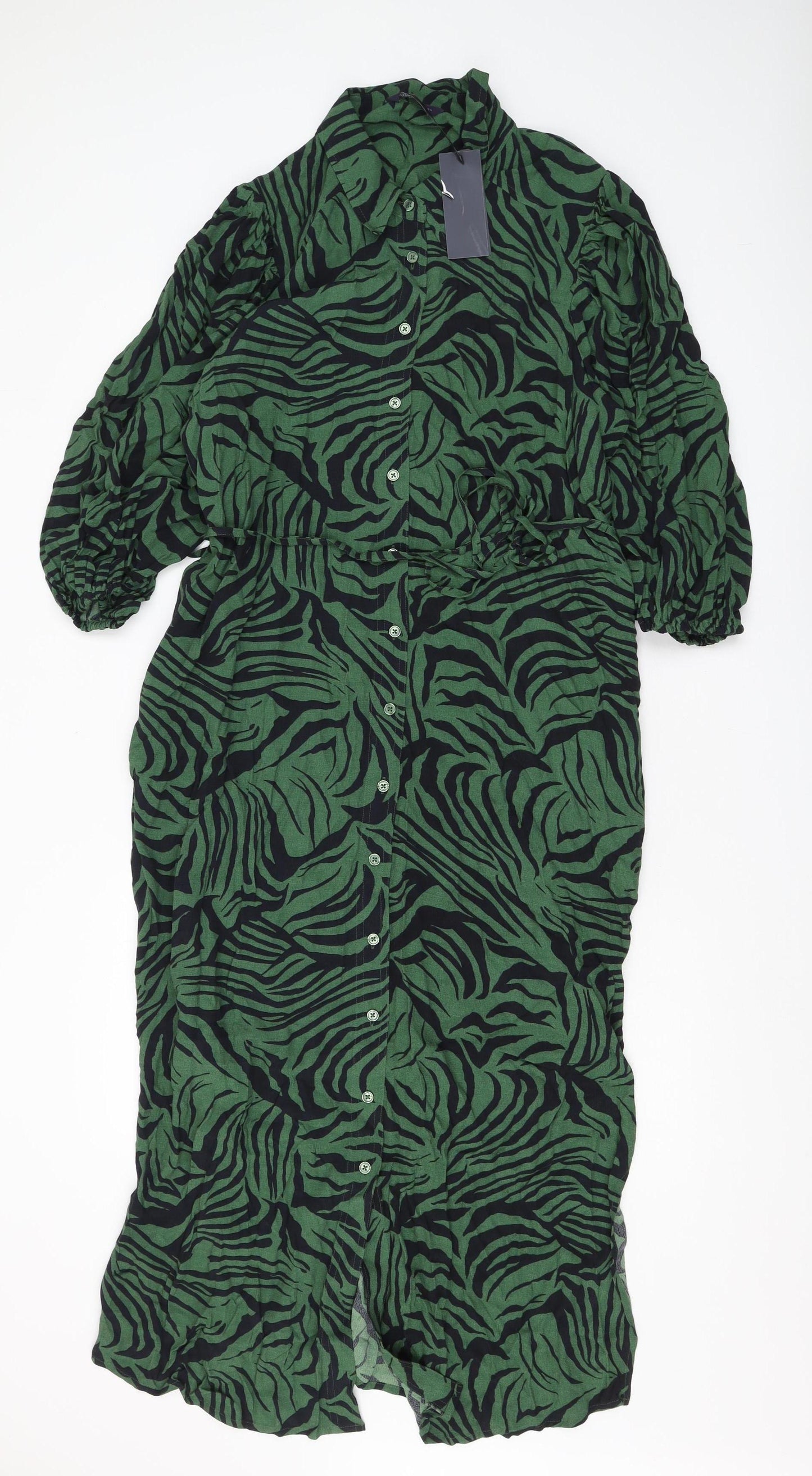 Marks and Spencer Green Animal Print Shirt Dress Size 18