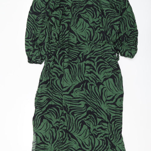 Marks and Spencer Green Animal Print Shirt Dress Size 18