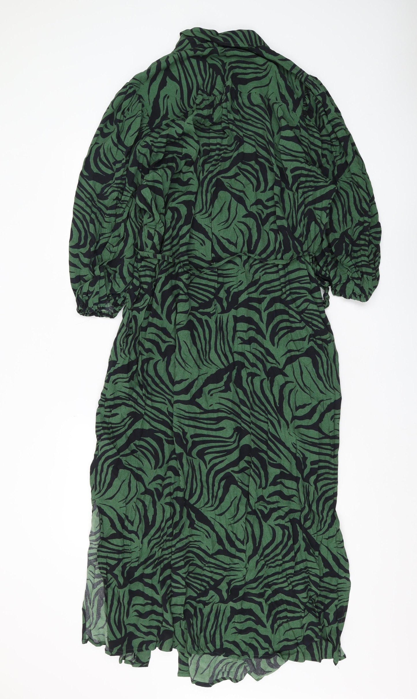 Marks and Spencer Green Animal Print Shirt Dress Size 18