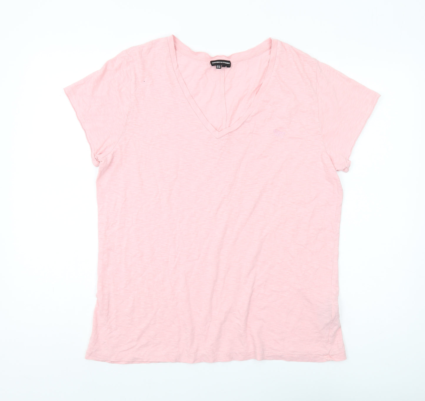 Superdry Women's Pink V-Neck T-Shirt, Size 14, Casual Style