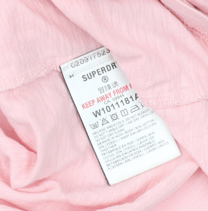 Superdry Women's Pink V-Neck T-Shirt, Size 14, Casual Style