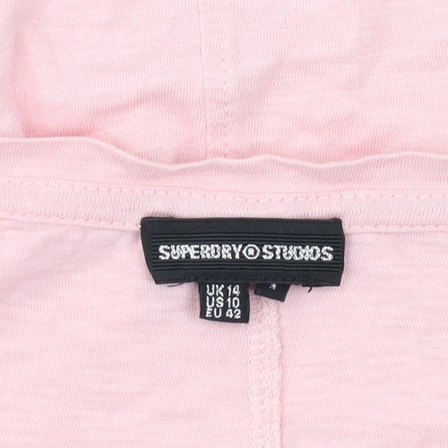 Superdry Women's Pink V-Neck T-Shirt, Size 14, Casual Style