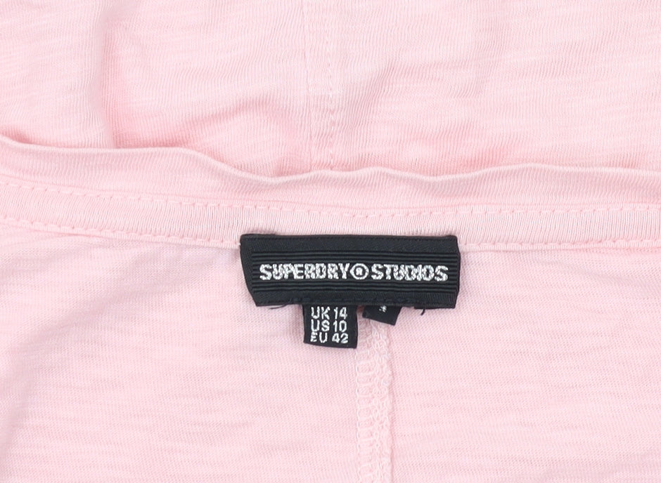 Superdry Women's Pink V-Neck T-Shirt, Size 14, Casual Style