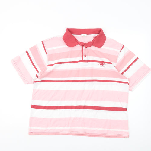 Cotton Traders Pink Striped Polo for Unisex Adults
