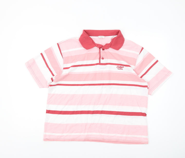 Cotton Traders Pink Striped Polo for Unisex Adults
