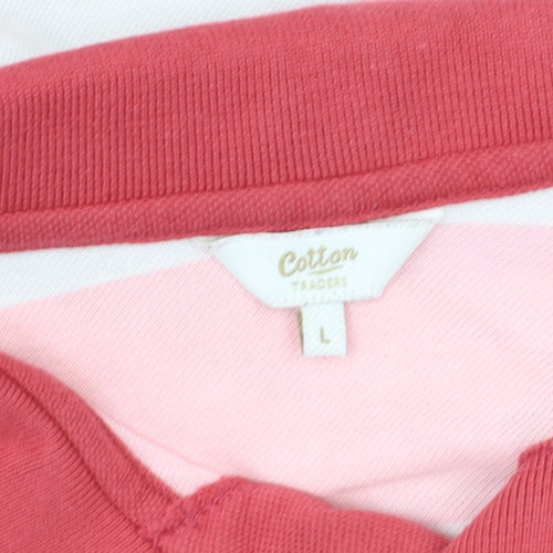 Cotton Traders Pink Striped Polo for Unisex Adults